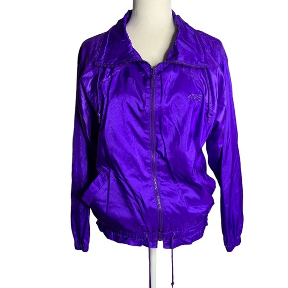 Vintage 90s Avia Windbreaker Jacket M Purple Lined Full Zip Pockets Elastic - Picture 1 of 6